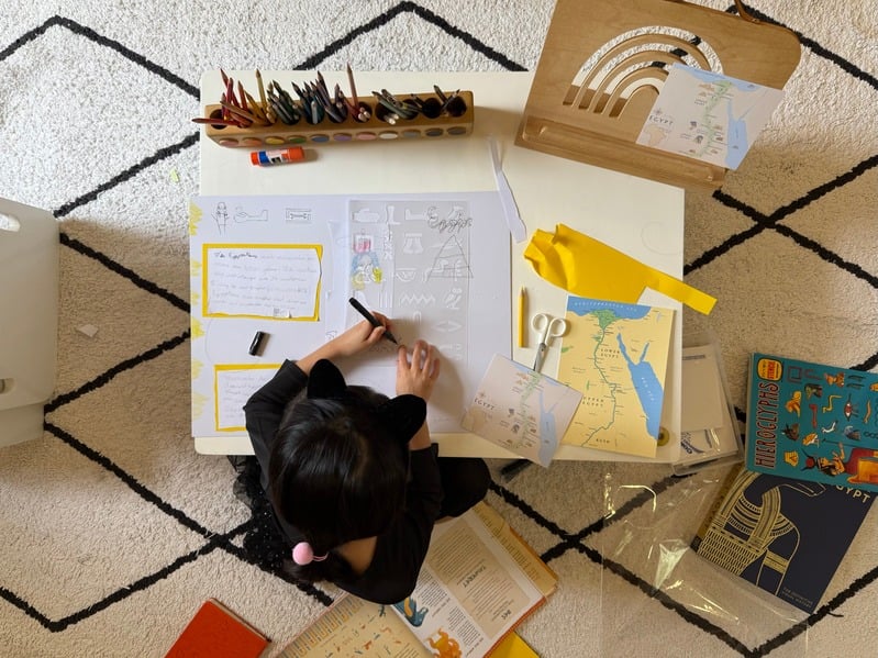 MLI kid writing top view MLI kid writing top view